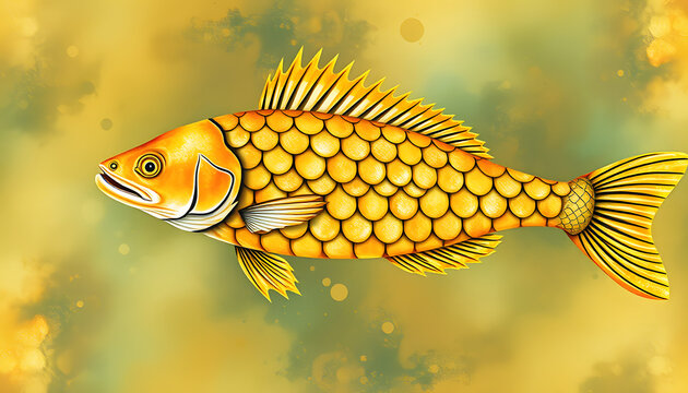 Enchanted Mermaid Glimmering Golden Scales Aquatic Watercolor Fish Scaled Fantasy Backdrop. Radiant Summer Metallic Textured Reptilian Scale Abstract Art, smooth light. with white shades