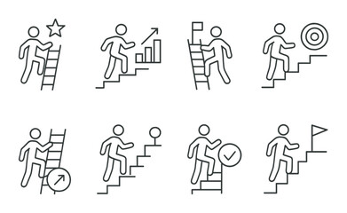Business success silhouette icon set. achievement and progress symbols