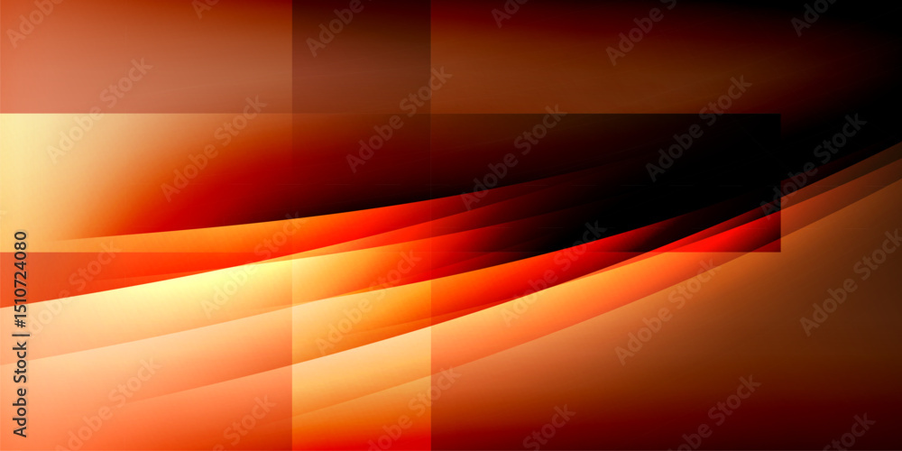 Aufkleber Abstract design features flowing orange layers over dark background. Geometric shapes intersect with smooth curves, creating dynamic visual effect.