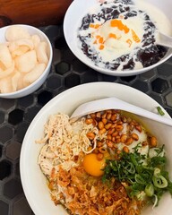 Traditional Indonesian Chicken Porridge with Toppings