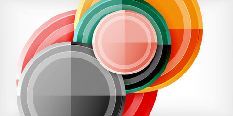 Obraz premium Abstract design features layered circles, vibrant colors. Modern composition evokes dynamic energy, sleek presentation.