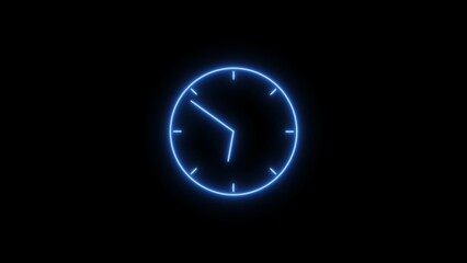 Digital clock 24 hour day fast speed neon bright royal blue color 4k illustration. Black background new analog clock timer 4k illustration.