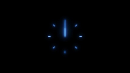 Digital clock 24 hour day fast speed neon bright royal blue color 4k illustration. Black background new analog clock timer 4k illustration.