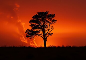 Fototapeta premium Silhouette of a Tree Against a Fiery Sky