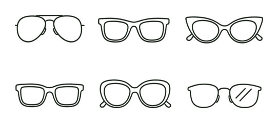 Sunglasses linear icon set. classic eyewear symbols for fashion and accessory design