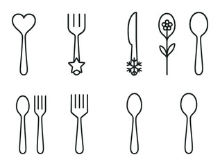 Kitchen cutlery flat icon set. dining and culinary utensils symbols