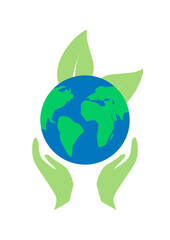 green planet earth with leaves vector illustration. eco thems desain