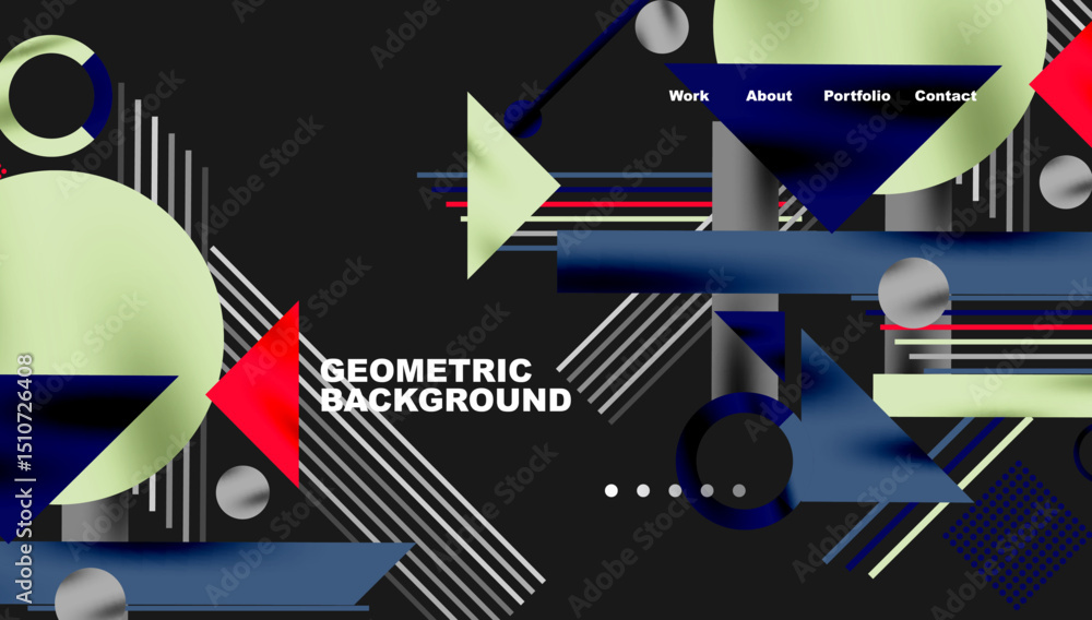 Aufkleber Abstract geometric design. Shapes overlap, creating dynamic visual effect. Dark background highlights bright colors, modern aesthetic.