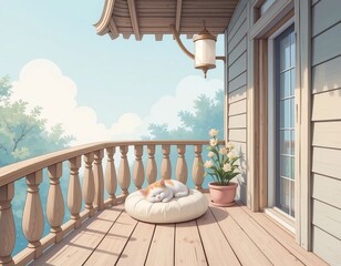 A Fluffy White Cat Relaxes On a Soft Pillow, Peaceful Atmosphere