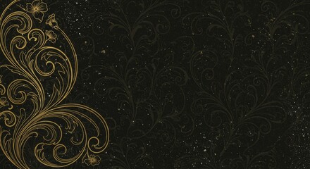 Elegant floral design with golden swirls on a black background, perfect for a luxurious backdrop or decoration