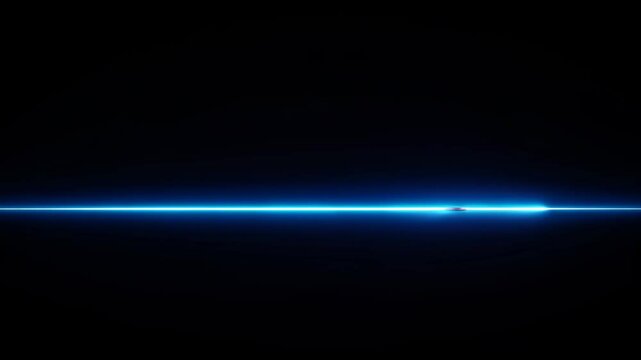 Single glowing electric blue line animating slowly from left to right on black background, clean and cinematic digital motion - Powered by Adobe