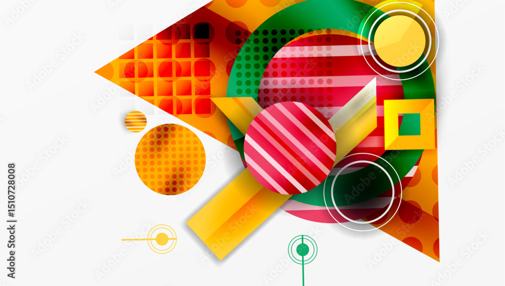 Aufkleber Abstract geometric composition. Vibrant colors, overlapping shapes create dynamic visual experience. Modern design elements present.