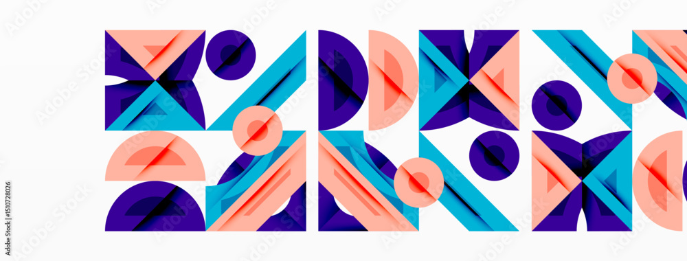 Poster Abstract geometric pattern. Shapes repeat, creating colorful visual rhythm. Modern design elements dominate composition.