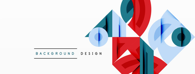 Abstract geometric shapes, red, teal, light blue. Minimalist design with text background design. Clean aesthetic, modern composition.