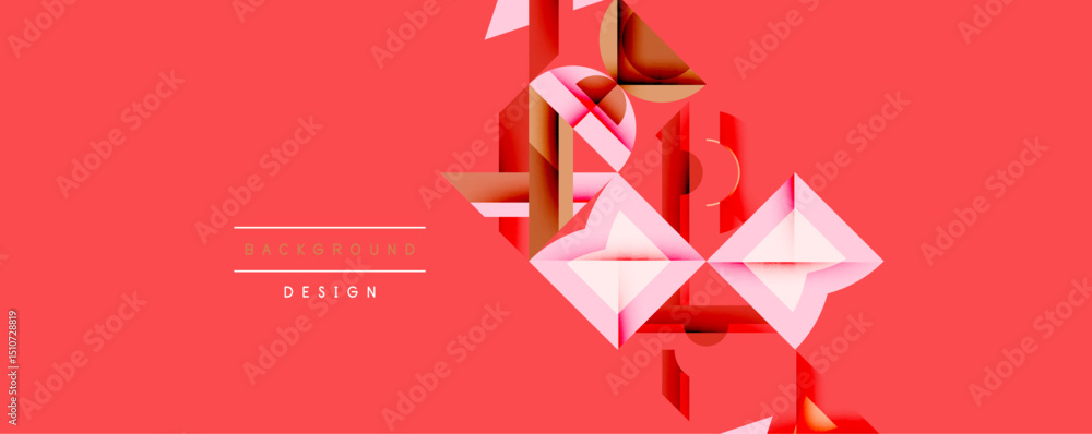 Aufkleber Abstract geometric shapes, pinks, reds dominate composition. Modern design elements create dynamic visual texture. Background suggests digital art.