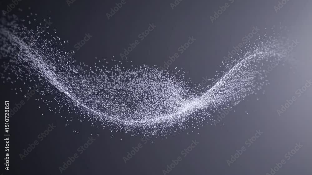 Poster white particles are flowing smoothly, creating an abstract wave-like motion against a dark backgroun