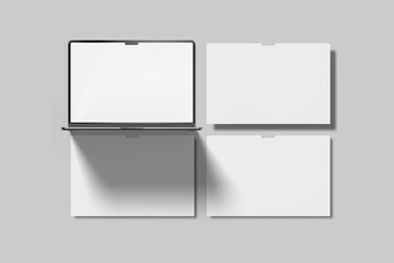Blank laptop screen website mockups top view