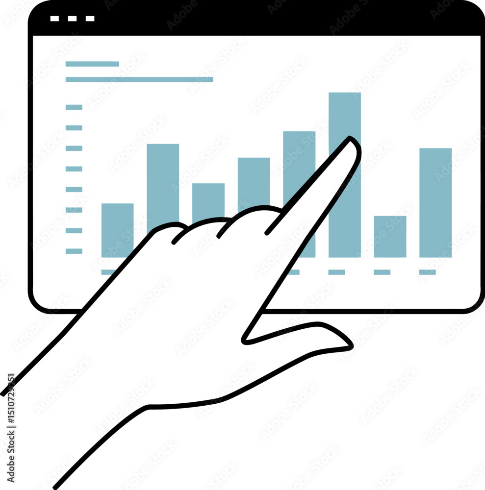 Poster analyzing data trends hand pointing at bar chart graph business analytics and financial performance 