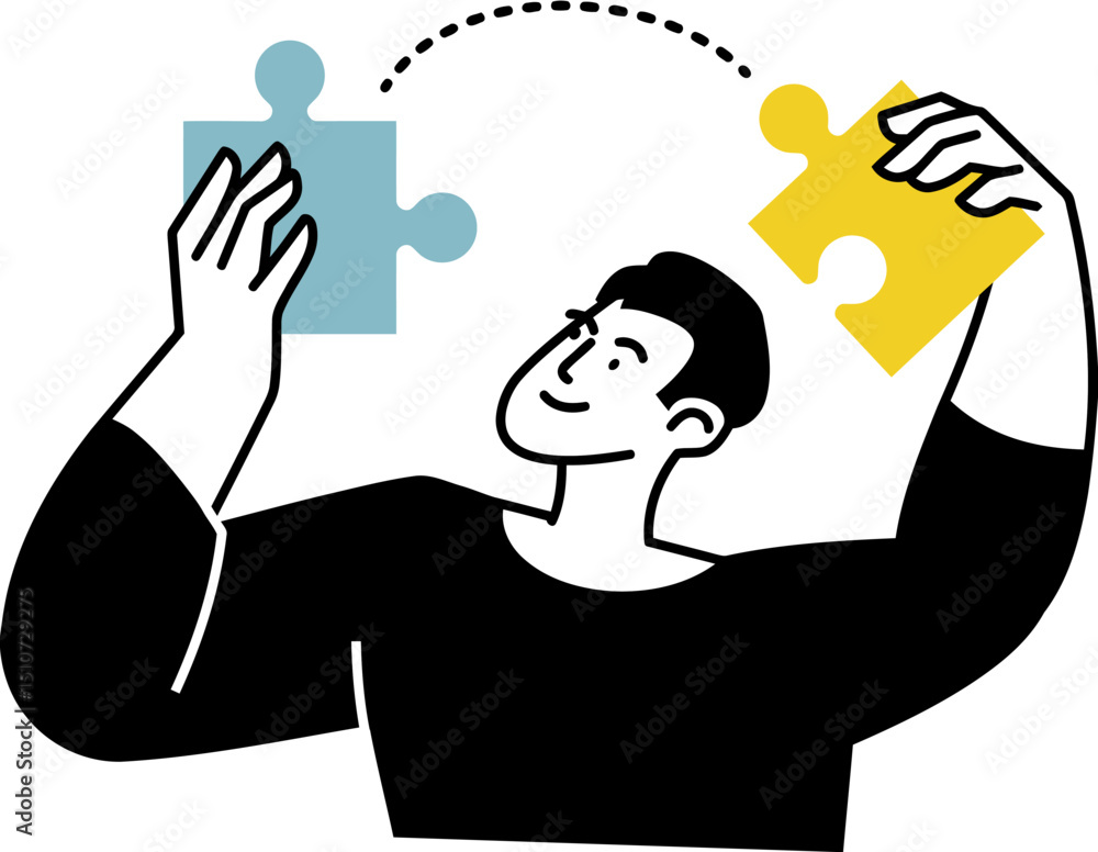 Poster puzzle solving concept illustration for problem solving strategy and teamwork collaboration idea con