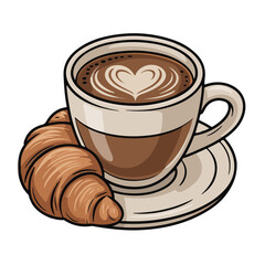 Hot black coffee and a sweet brown croissant make a delightful breakfast pastry