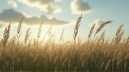 Obraz premium Golden grass field at sunset.