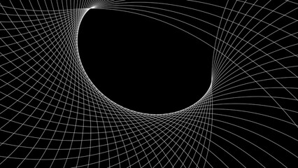 Geometric swirl line movement white color 4k illustration. White pattern wavy line on black background. 