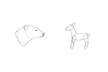 Minimalist line art depiction of a polar bear and a deer in a simple wildlife composition