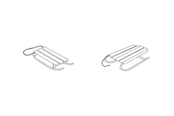 Two simple outlined sleds isolated against a white background for winter recreation.