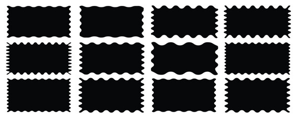 Zig zag Wavy Edge Rectangle Shapes, Rectangle shape frame with zigzag edge. Rectangular jagged curved box element. Abstract Elements for Template, Stickers, Promo Design, Web Design vector eps 10, 