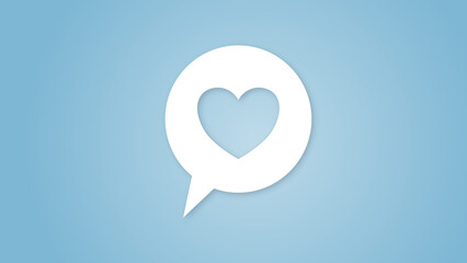 White heart inside a speech bubble on a smooth blue gradient background. Ideal for social media, messaging, love communication, dating apps, or customer support concepts. High-resolution JPG.
