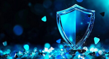 A glass shield award set against a contrasting dark backdrop.