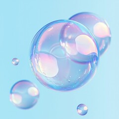 Floating bubbles reflecting a spectrum of colors under the bright sky.