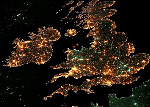 Satellite imagery showcasing the map of the United Kingdom.