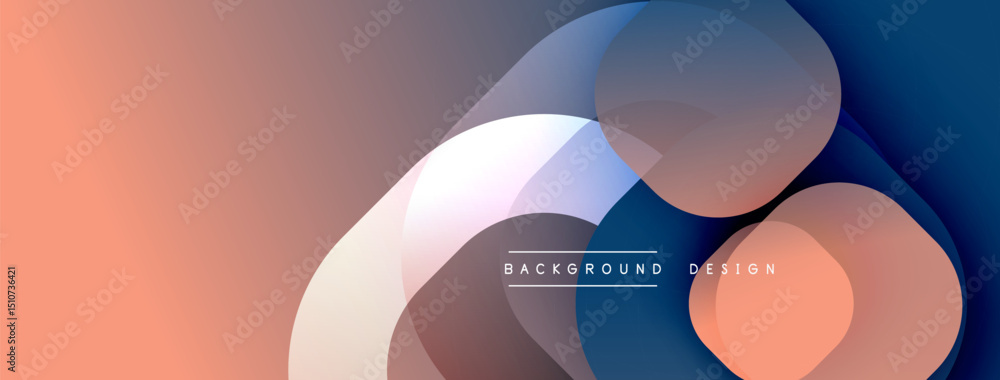 Poster Abstract fluid shapes overlap, creating gradient color transitions. Peach, blue hues dominate design. Minimalist aesthetic.