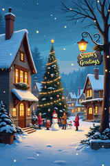 christmas music poster, christmas party poster, christmas poster background, santa poster, happy holidays poster, christmas poster greeting card, christmas, winter, holiday, landscape, illustration, x