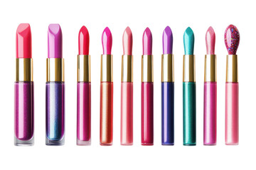 A radiant collection of shimmering lipsticks promises bold beauty and confidence for any on transparent background