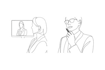 Business people engaging in a video conference and contemplating a professional idea