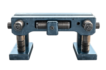 A robust industrial press used in precision engineering and heavy lifting operations on transparent background