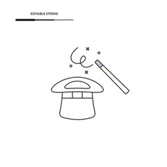 Magic Hat And Magic Wand Icon Vector Design.