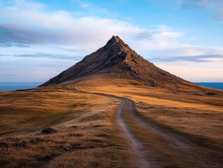 Naklejka premium Serene mountain path through coastal nature during daytime