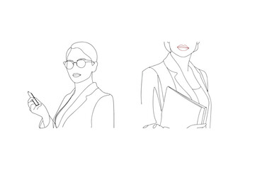 Elegant one line art business women depicted in stylish jackets and professional outfits