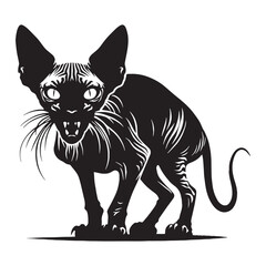Dramatic hairless cat silhouette with bold vector lines – hairless cat silhouette – hairless cat vector illustration – silhouette of hairless cat

