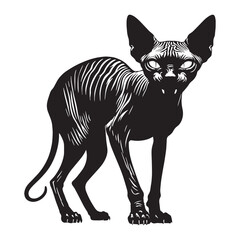 Obraz premium Stylized hairless cat silhouette designed for horror visuals – hairless cat silhouette – hairless cat vector illustration – silhouette of hairless cat