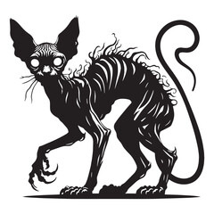 Monochrome hairless cat silhouette for occult art collections – hairless cat silhouette – hairless cat vector illustration – silhouette of hairless cat   © Naseem