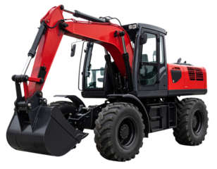 Heavy-Duty Red Construction Loader with Bucket Scoop, Isolated PNG