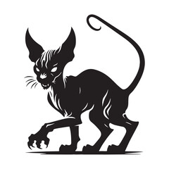 Sinister hairless cat silhouette with sharp contours – hairless cat silhouette – hairless cat vector illustration – silhouette of hairless cat

