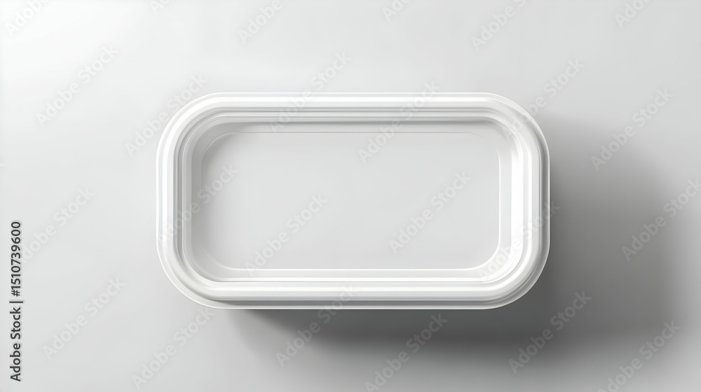 Poster minimalist white container with rounded edges on a white surface casting shadow