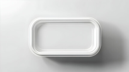 Minimalist white container with rounded edges on a white surface casting shadow