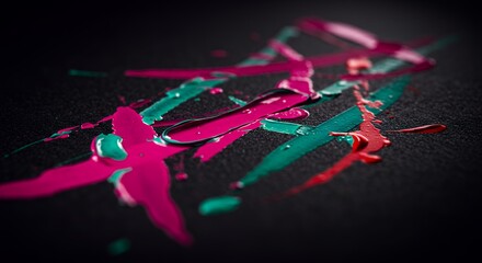 Colorful Paint Splatters on Black Surface