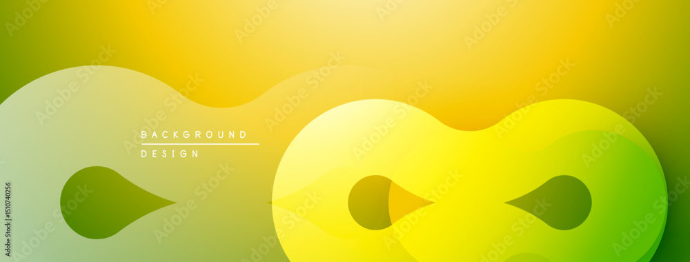 Poster Abstract yellow, green gradients. Overlapping shapes create modern design. Minimalist background for digital projects.